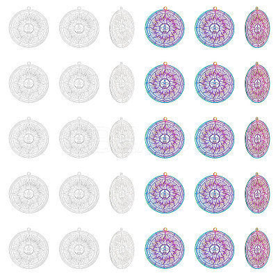 40Pcs 2 Colors 201 Stainless Steel Filigree Pendants STAS-DC0010-92-1
