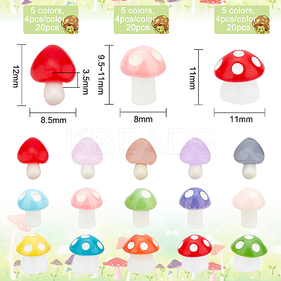 60Pcs Mushroom Resin Home Ornaments & Cabochons DJEW-OC0001-10-1