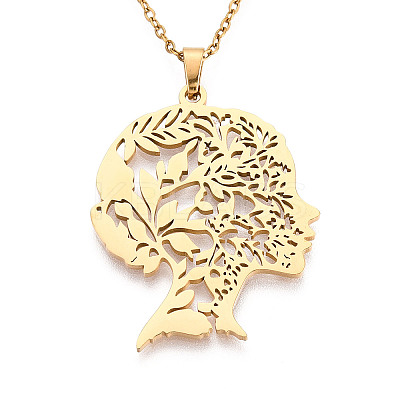 304 Stainless Steel Pendant Necklaces NJEW-T018-54G-1
