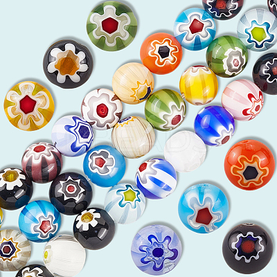 3 Strands Handmade Millefiori Glass Round Bead Strands LAMP-LT0001-16D-1