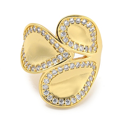 Rack Plating Brass Micro Pave Cubic Zirconia Teardrop Open Cuff Ring for Women RJEW-C082-07G-1