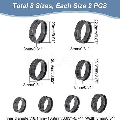 16Pcs 8 Size 316 Stainless Steel Grooved Finger Ring for Men Women RJEW-DC0001-09B-1