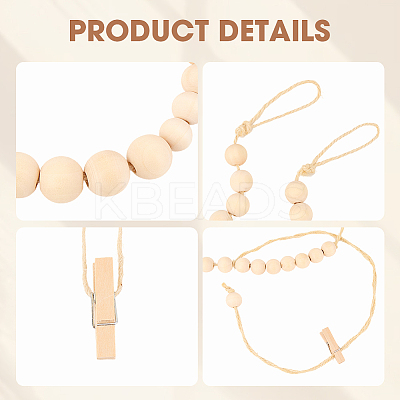 Wall Hanging Photo Display with Wooden Beads Garland AJEW-WH20011-54D-1