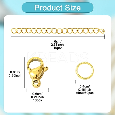 304 Stainless Steel Curb Chain Extender & Open Jump Ring & Lobster Claw Clasps DIY-YW0010-75-1