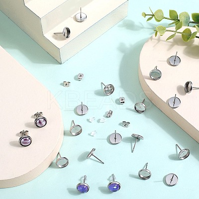 100Pcs Flat Round Stainless Steel Stud Earring Settings STAS-SP0001-61B-P-1