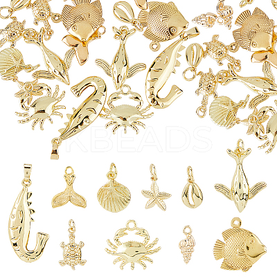 20Pcs 10 Styles Sea Animals Brass Pendants KK-HS0001-26-1