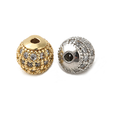 Brass Cubic Zirconia Beads ZIRC-F001-02-6MM-1