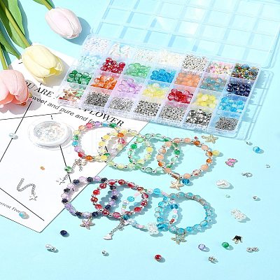 DIY Alloy Enamel & Glass & CCB Plastic Bracelets Jewelry Making Kits DIY-FS0007-50-1
