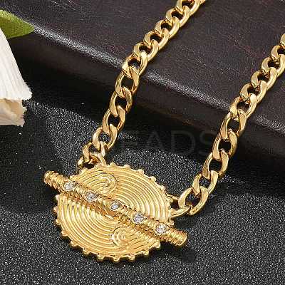 304 Stainless Steel Crystal Rhinestone Flat Round Pendant Twisted Chain Necklaces for Women STAS-Z117-11G-1