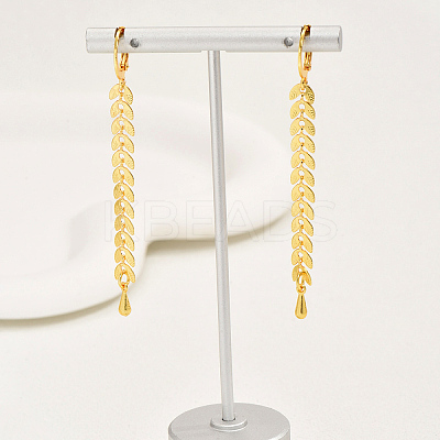 Fashionable Retro Brass Leaf Tassel Hoop Earrings LS-NP2423-1