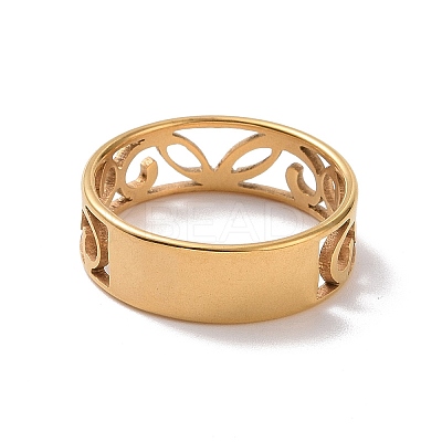 Ion Plating(IP) 201 Stainless Steel Hollow Leaf Finger Ring for Women RJEW-J051-46G-1