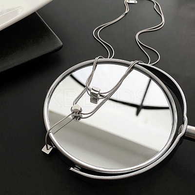 Non-Tarnish 304 Stainless Steel Round Snake Chains Double Layer Necklaces BJEW-K257-03P-1