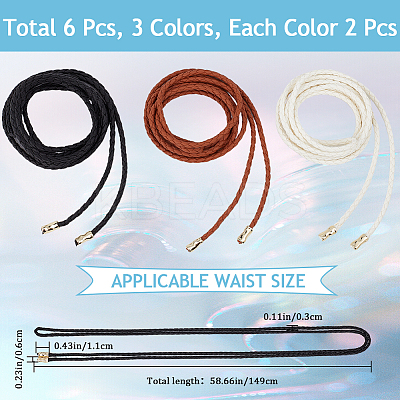 6Pcs 3 Colors Imitation Leather Braided Chain Belt AJEW-CP0008-16-1
