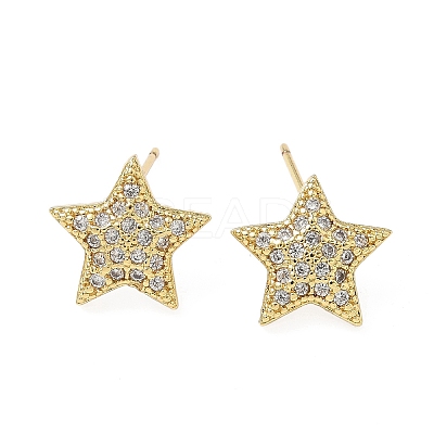 Star Brass Micro Pave Clear Cubic Zirconia Stud Earrings EJEW-A132-16G-1