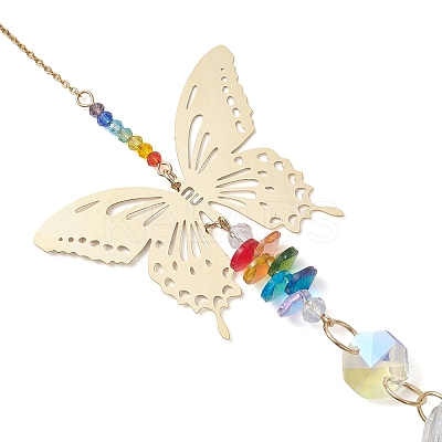 201 Stainless Steel Butterfly Shape & Rainbow Crystal Glass Hanging Suncatcher HJEW-JM04682-1