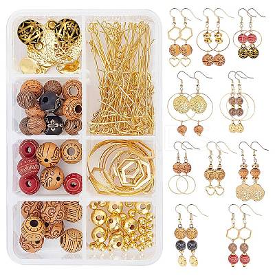 Wood Beads Dangle Earrings DIY Making Kit DIY-SC0017-64-1
