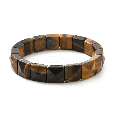 Square Natural Tiger Eye Beads Stretch Bracelets for Women Men BJEW-C097-06Q-1