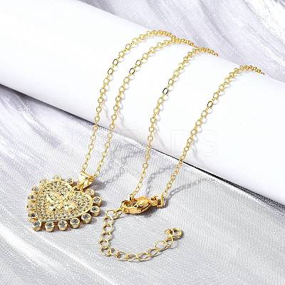 Brass Micro Pave Clear Cubic Zirconia Bee Heart Pendant Necklaces for Women NJEW-D311-01C-G-1