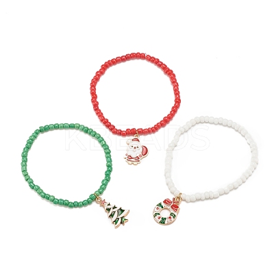 3Pcs 3 Style Glass Seed Stretch Bracelets Set BJEW-JB08200-1