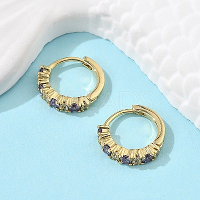 Real 18K Gold Plated Brass Cubic Zirconia Huggie Hoop Earrings EJEW-C012-08-1