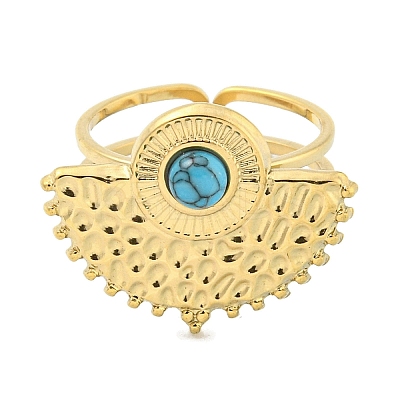 Ion Plating(IP) 304 Stainless Steel Synthetic Turquoise Cuff Rings G-Z056-02G-05-1