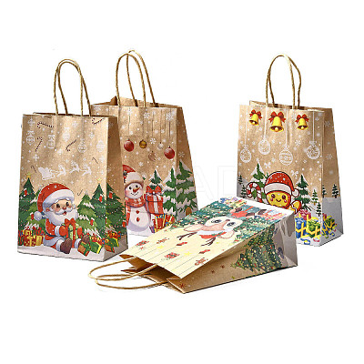 Christmas Theme Printed Paper Tote Bags with Handles ABAG-B008-03-1