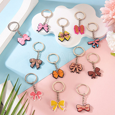 12Pcs 12 Styles PVC Plastic Bowknot Keychains KEYC-TA0001-54-1