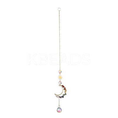 Teardrop & Moon & Sun Glass Hanging Suncatchers HJEW-I011-05G-1