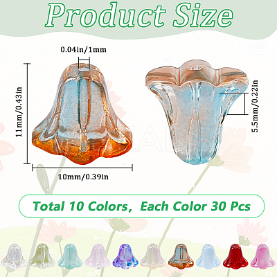 300Pcs 10 Colors Spray Painted Transparent Glass Bead Caps GLAA-SP0001-12-1