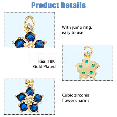 10Pcs Brass Clear Cubic Zirconia Pendants ZIRC-HS0001-19-1