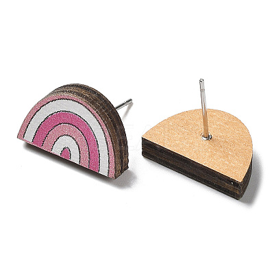Printing Wood Stud Earrings for Women EJEW-B028-04B-1