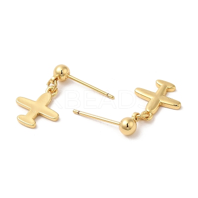 Rack Plating Brass Airplane Dangle Stud Earrings EJEW-D061-46G-1