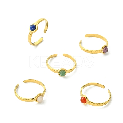 Gemstone Round 304 Stainless Steel Cuff Open Rings for Women RJEW-JR01063-1