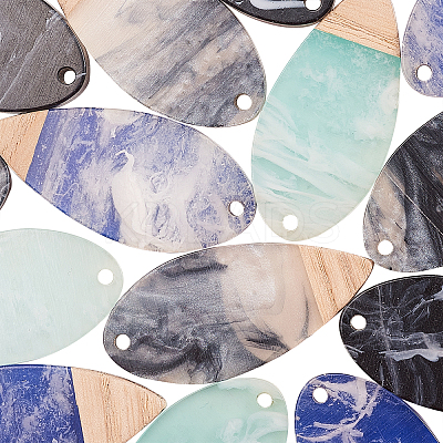 16Pcs 4 Colors Opaque Resin & Walnut Wood Pendants RESI-CJ0001-208-1