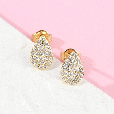 Teardrop Brass Micro Pave Clear Cubic Zirconia Stud Earrings EJEW-Z091-01G-1