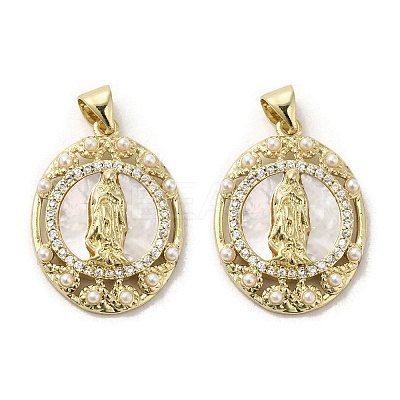 Brass Pave Shell Pendants KK-I708-16J-G-1
