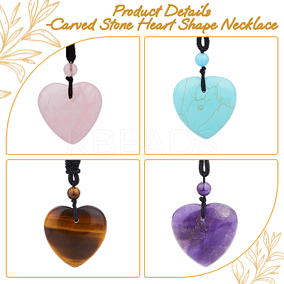 4Pcs 4 Style Heart Natural & Synthetic Mixed Gemstone Pendant Necklace with Nylon Cords NJEW-FI0001-50-1
