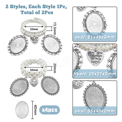 2Pcs 2 Style Blank Glass Oval Wedding Bouquet Picture Frame BJEW-AB00004-1