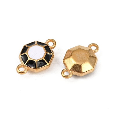 304 Stainless Steel Black and White Enamel Octagon Connector Charms STAS-Z140-11G-1