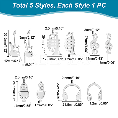 5Pcs 5 Style 304 Stainless Steel Pendants STAS-UN0042-15-1