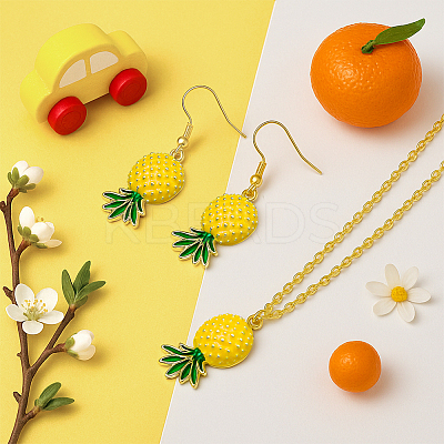 Alloy Pineapple 2Pcs Pendant Necklace & 2 Pairs Dangle Earrings SJEW-HY0001-10-1