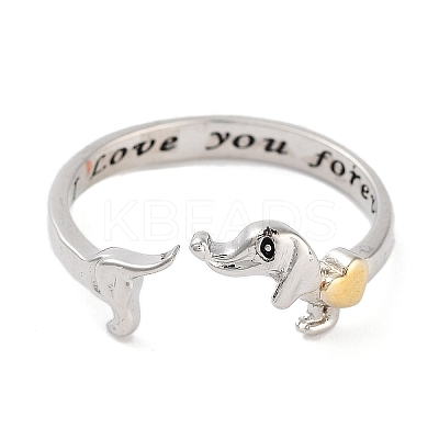 Dog Brass Open Cuff Rings for Women RJEW-S416-01G-1