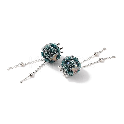 Handmade Flower Polymer Clay Rhinestone Tassel Dangle Beads CLAY-H003-02M-1