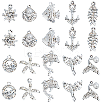 40Pcs 10 Style Alloy Crystal Rhinestone Pendants ALRI-SC0001-36-1