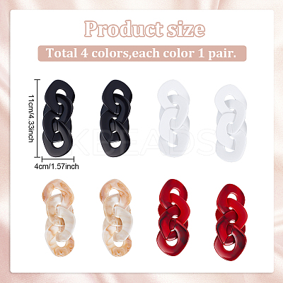 4 Pairs 4 Colors Horse Eye Acrylic Dangle Stud Earrings with Steel Iron Pins for Women EJEW-AN0004-11-1