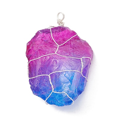 Electroplated Raw Rough Natural Quartz Copper Wire Wrapped Big Pendants PALLOY-JF02283-03-1