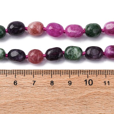 Natural Dyed Malaysia Jade Tumble Stone Nuggets Beaded Long Necklaces for Women NJEW-F340-A08-1