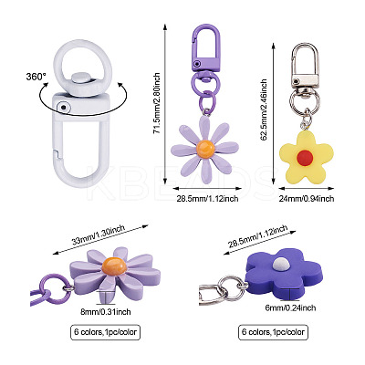 12Pcs 12 Colors Resin/Acrylic Pendants Keychains KEYC-BY0001-01-1