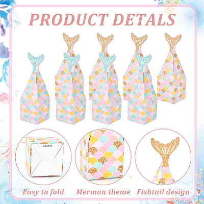 56Pcs 2 Colors Mermaid Paper Candy Boxes CON-OC0001-49-1