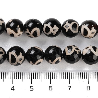 Natural Tibetan God of Wealth Pattern dZi Agate Beads Strands G-B084-A07-02-1